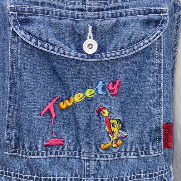Y2K Vintage Looney Tunes Tweety Bird Paint 90s Denim Carpenter Overalls XL adult - Picture 2 of 12